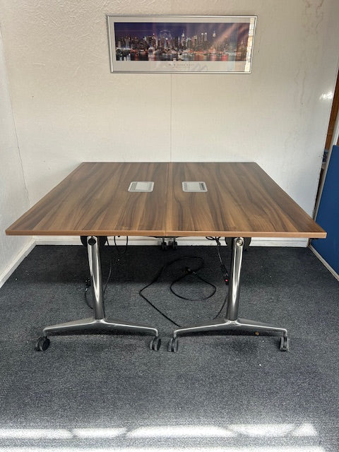 Flip Top Table in 25mm Walnut Finish with Power Module / Chrome Frame