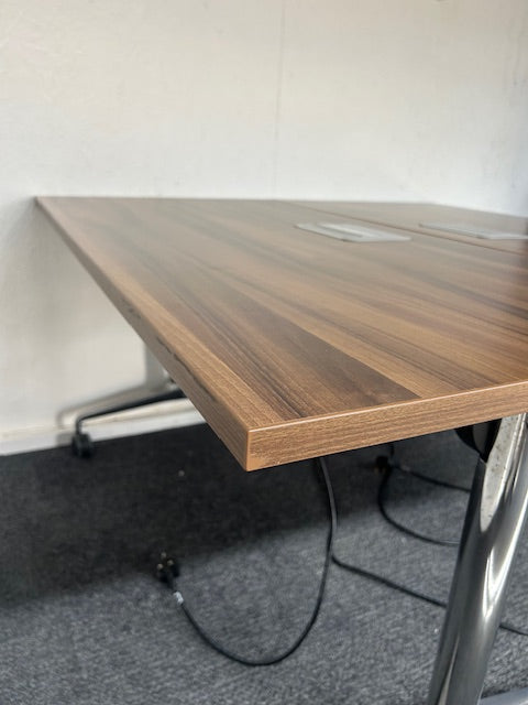 Flip Top Table in 25mm Walnut Finish with Power Module / Chrome Frame