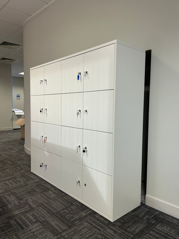 Senator White Wooden Key Entry Lockers - 16 Individual Compartments