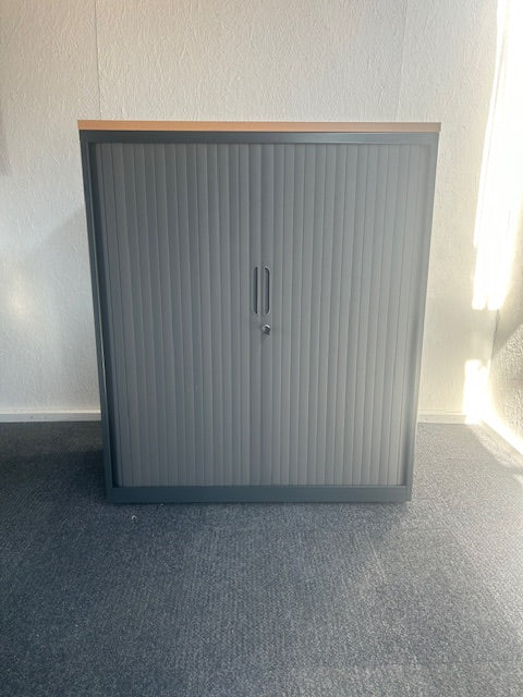 Double Tambour Cupboard with Beech Top