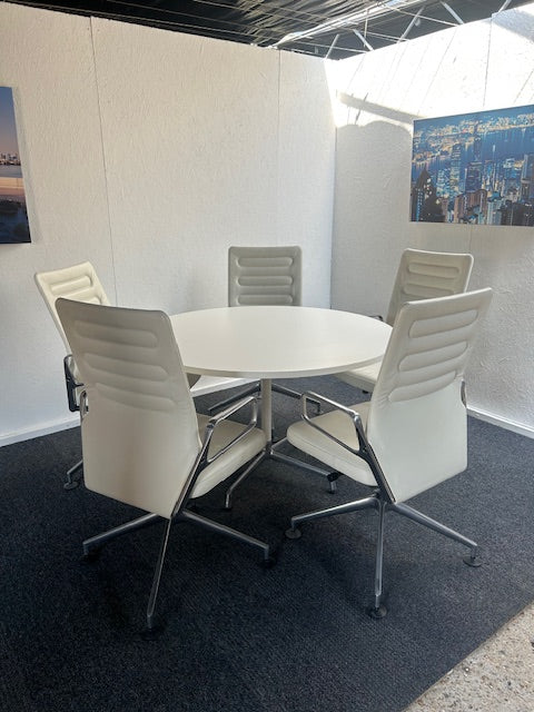 Boardroom Package: Herman Miller White Table with 5 Vitra AC4 Side Chairs