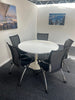 Meeting Package: Circular Table with 5 Mesh Back Flip Seat Nesting Meeting Chair on Castors