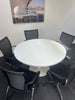 Meeting Package: Circular Table with 5 Mesh Back Flip Seat Nesting Meeting Chair on Castors