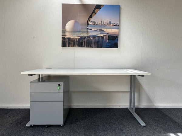 Straight White Desk 1600mm with Under Desk Mobile Silver 3 Drawer Pedestal
