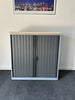 Double Door Tambour Cupboard / Silver Surround / Maple Top