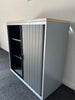 Double Door Tambour Cupboard / Silver Surround / Maple Top