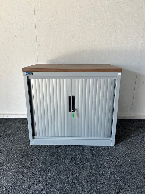 Double Door Tambour Cupboard / Silver / Walnut Top