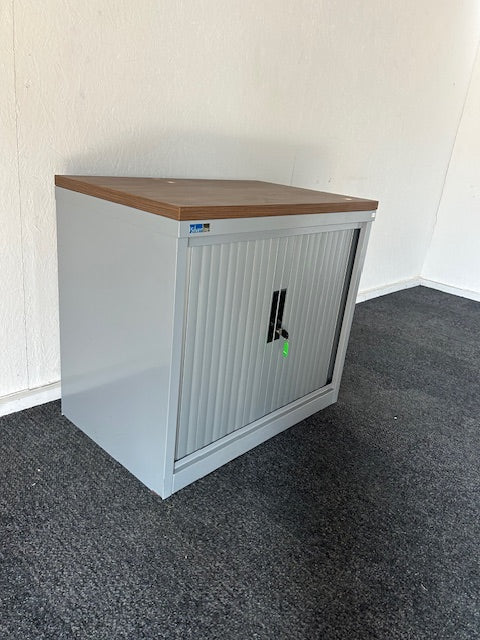 Double Door Tambour Cupboard / Silver / Walnut Top