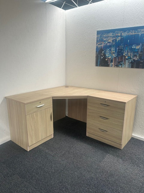 Home Office Corner Desk Set with Drawers & Cupboard