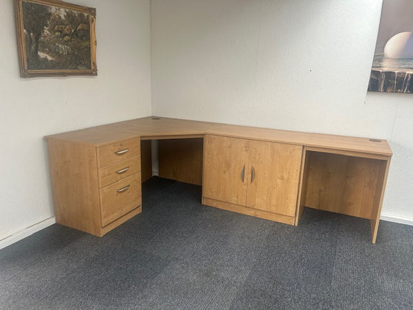 Home Office Corner Desk with Desk Link, Drawers & Double Cupboard