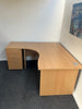 Beech Corner Desk with Desk High 3 Drawer Pedestal - Left Hand
