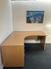 Beech Corner Desk with Desk High 3 Drawer Pedestal - Left Hand